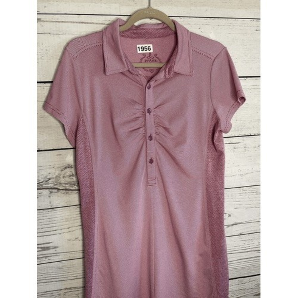 Prana Purple Striped Short Sleeve 1/2 Button Polo‎ Shirt Dress Women M China - Picture 3 of 8